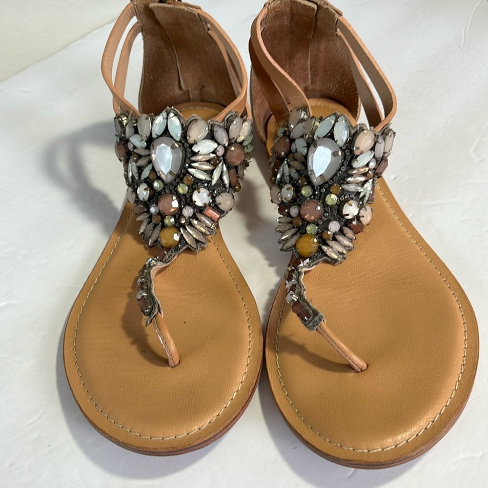 Jasper&Jerra Anthropologie beaded bohemian sandals zipper heel double strap